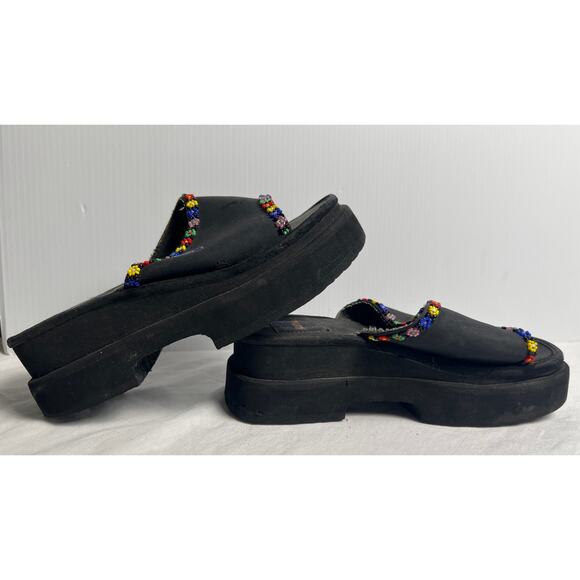 Vintage 90s Skechers Size 3 Chunky Sole Sandals RARE Beaded Floral Platforms - Picture 2 of 7